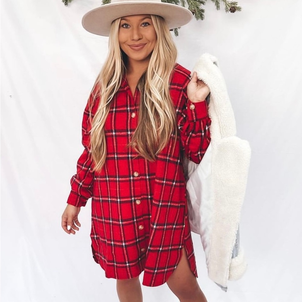 Red flannel dress or can be worn open as a long flannel